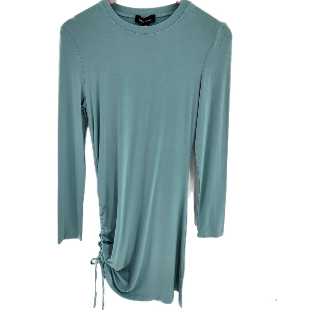 Lea & Viola Sage Long Sleeve T-Shirt Dress w/ One Ruched Side Womens Size Medium